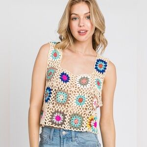 NWOT Crochet Floral Patterned Tank Top